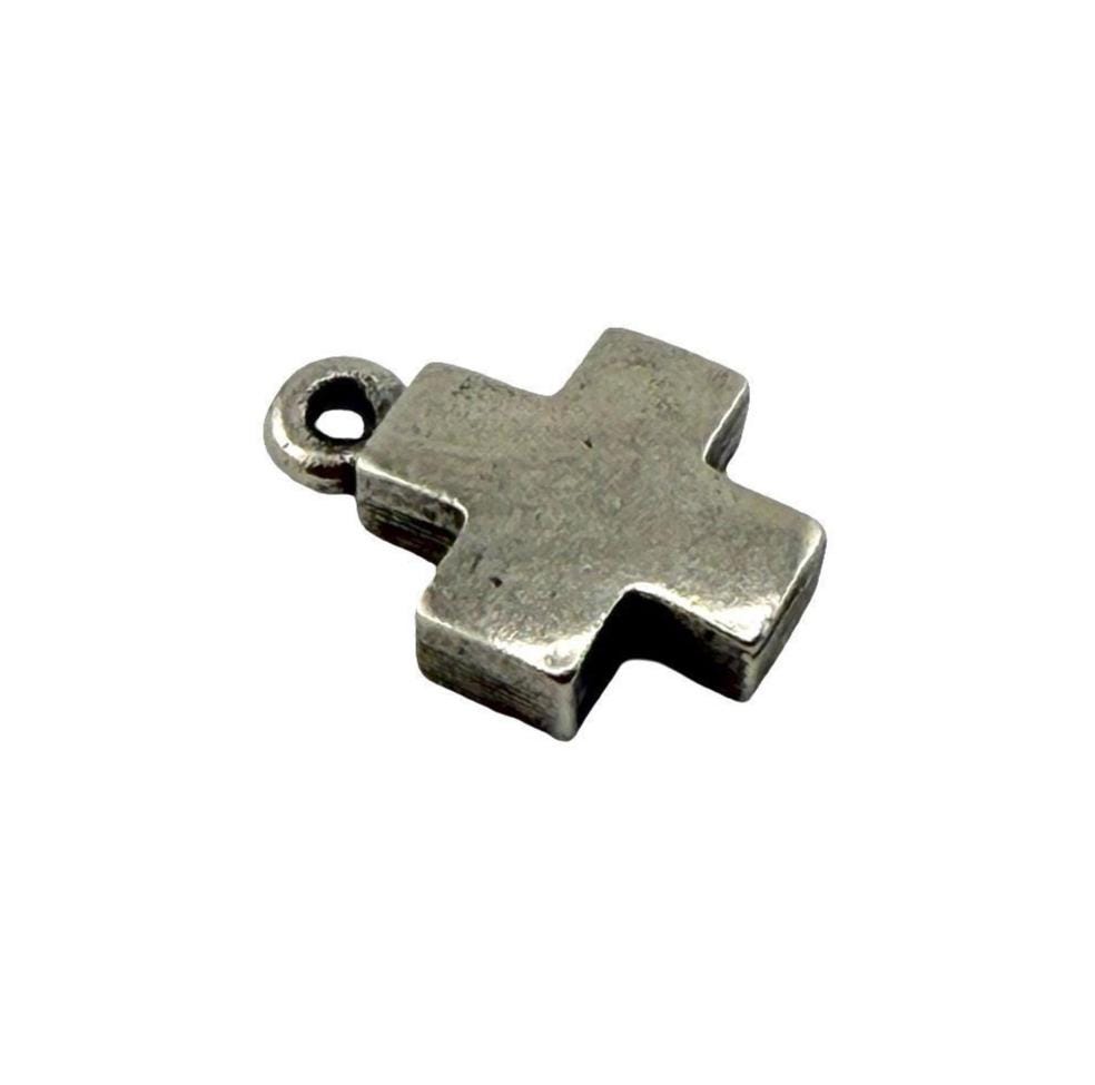 Square Small Cross Charm, Antiqued Pewter - PT762