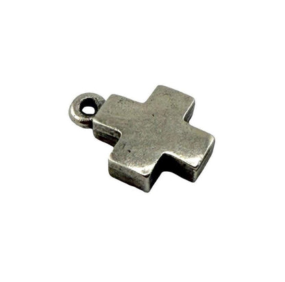 Square Small Cross Charm, Antiqued Pewter - PT762