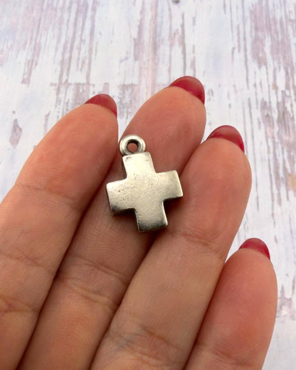 Square Small Cross Charm, Antiqued Pewter - PT762