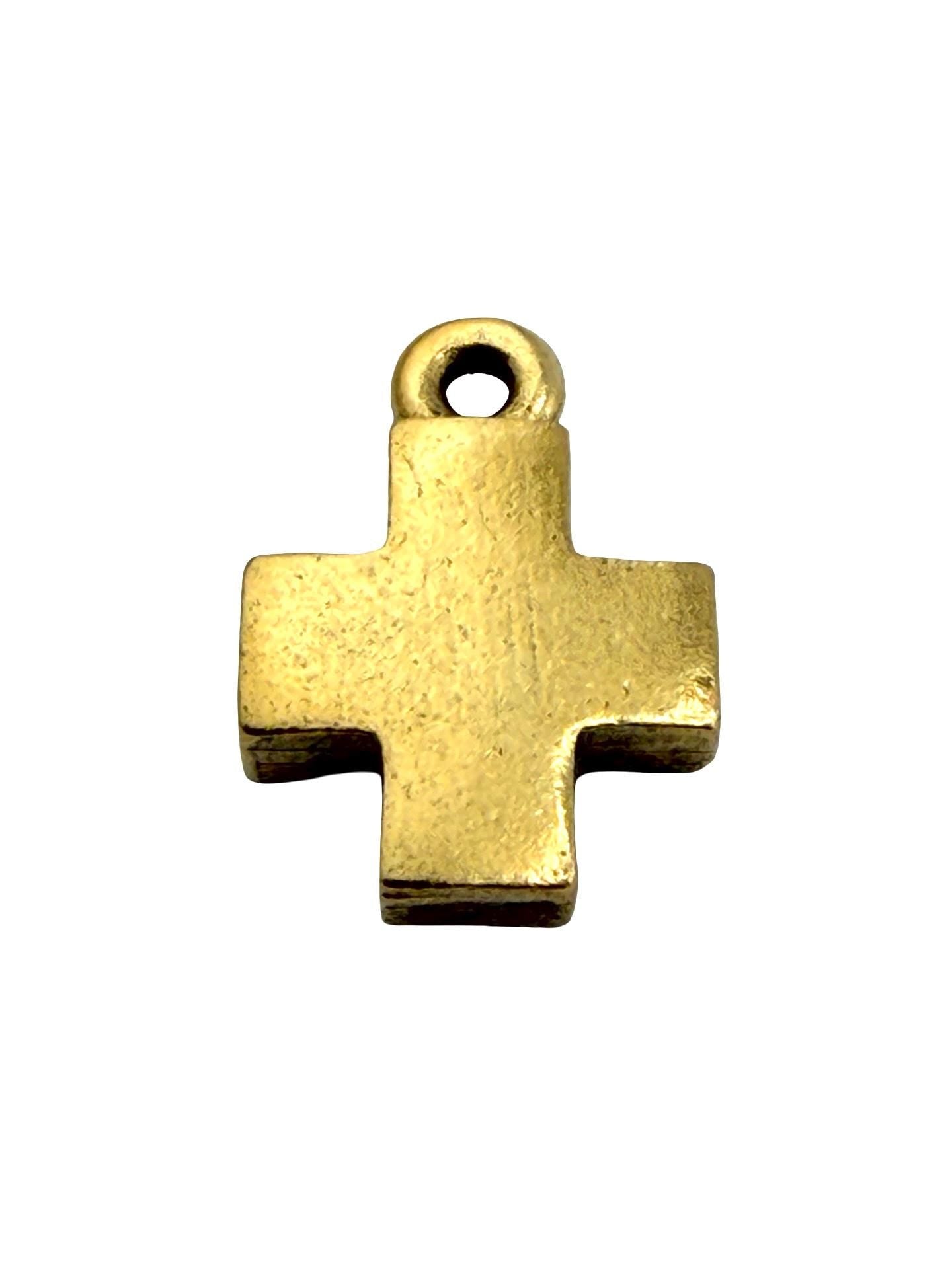 Square Small Cross Charm, Antiqued Gold Plated - AG768