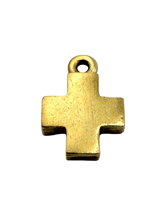 Breloque petite croix carrée, plaquée or vieilli - AG768