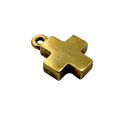 Square Small Cross Charm, Antiqued Gold Plated - AG768