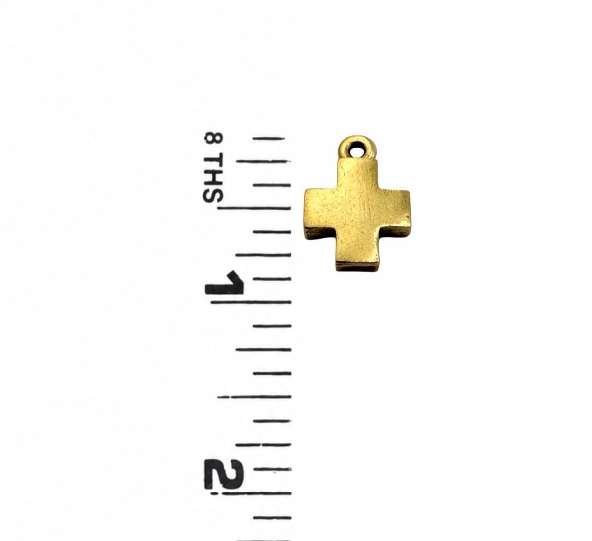 Square Small Cross Charm, Antiqued Gold Plated - AG768