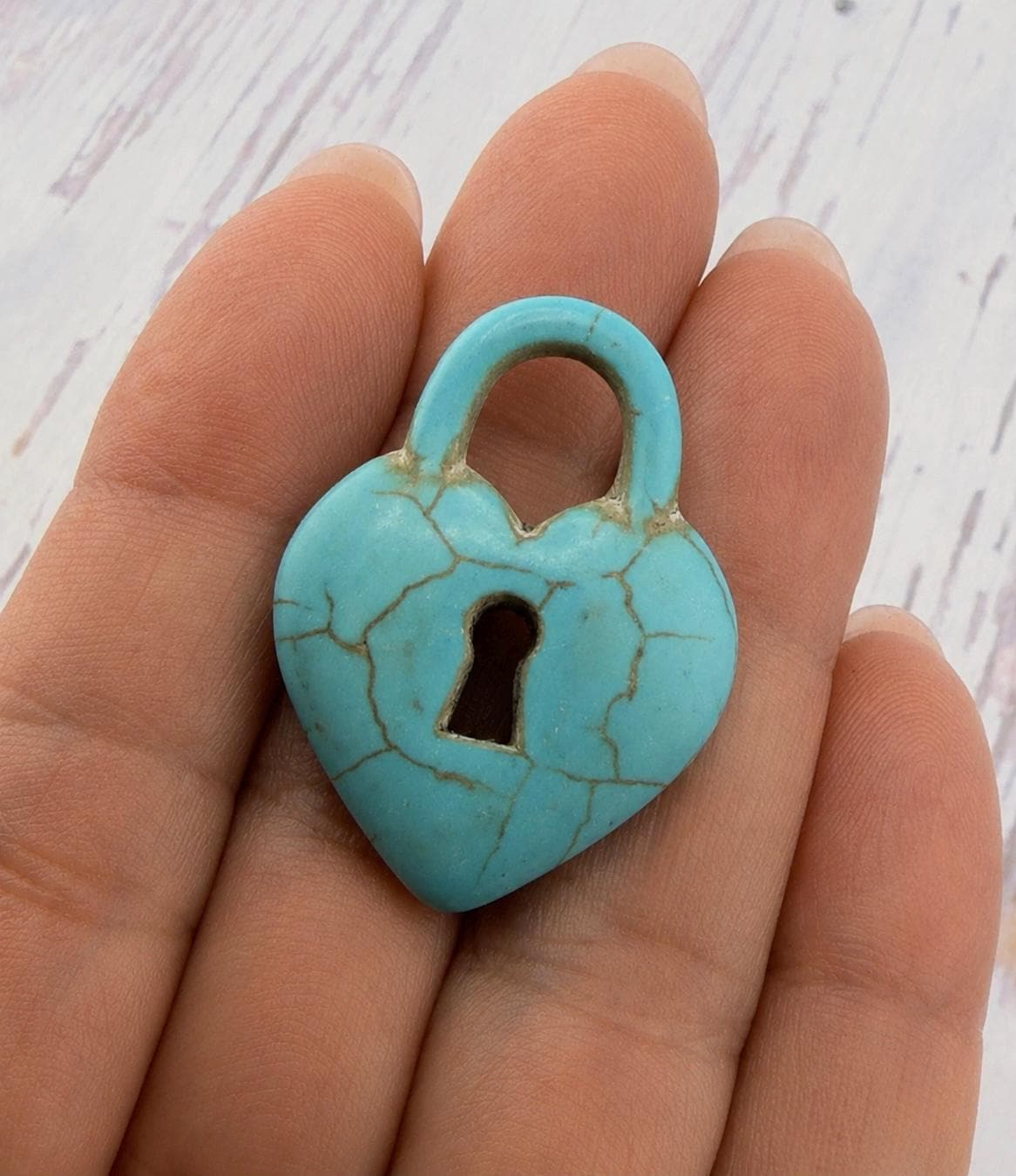 Simulated Turquoise Padlock Heart Pendant, TQ103