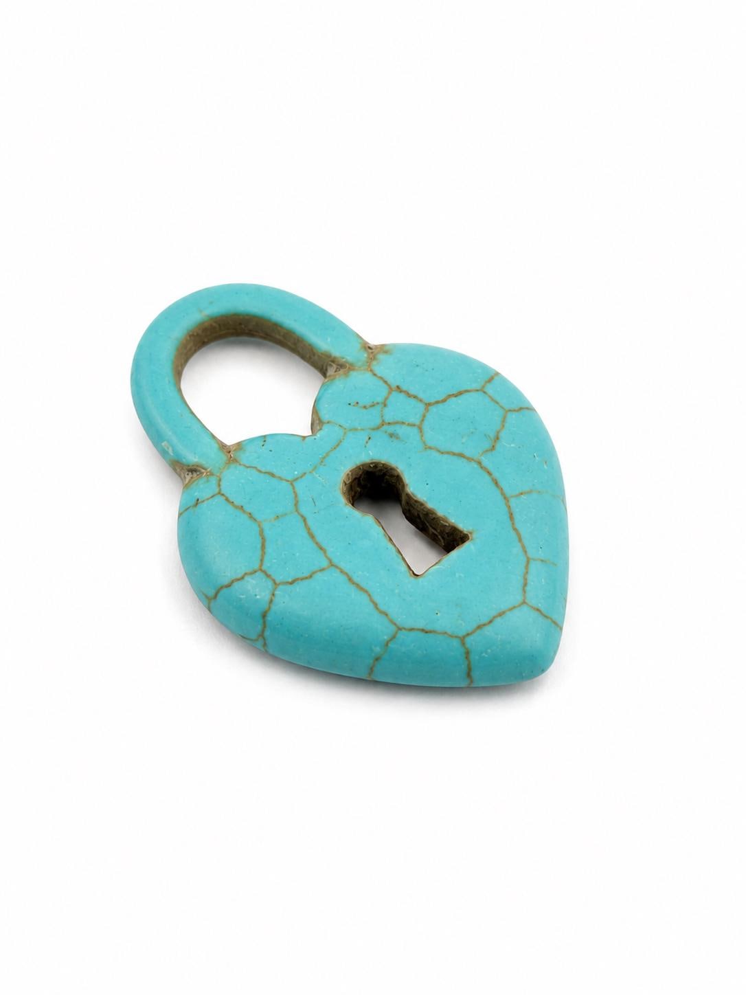 Simulated Turquoise Padlock Heart Pendant, TQ103