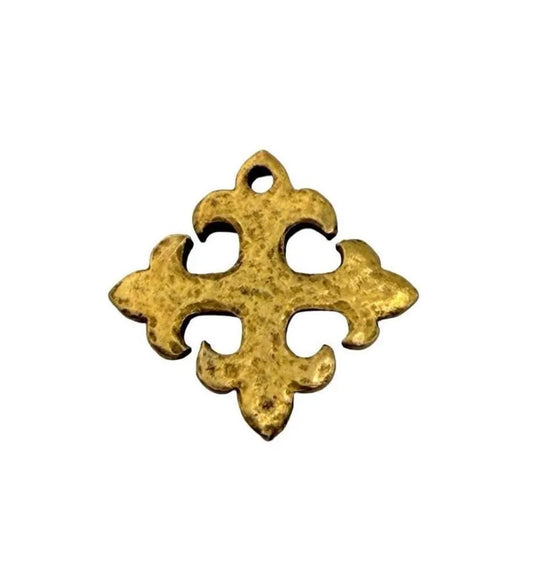 Breloque Croix Fleurie, Plaqué Or 18 carats vieilli - AG028