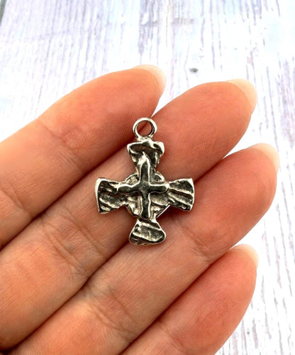 Distressed Cross Charm, Antiqued Pewter - PT435