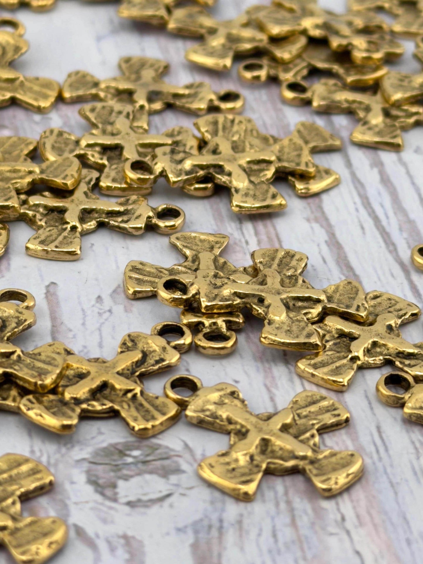 Distressed Cross Charm, Antiqued Gold Plated - AG075
