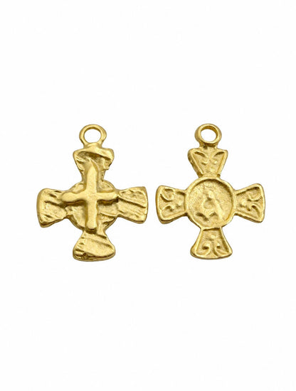 Distressed Cross Charm, Satin Gold Plated - ST255