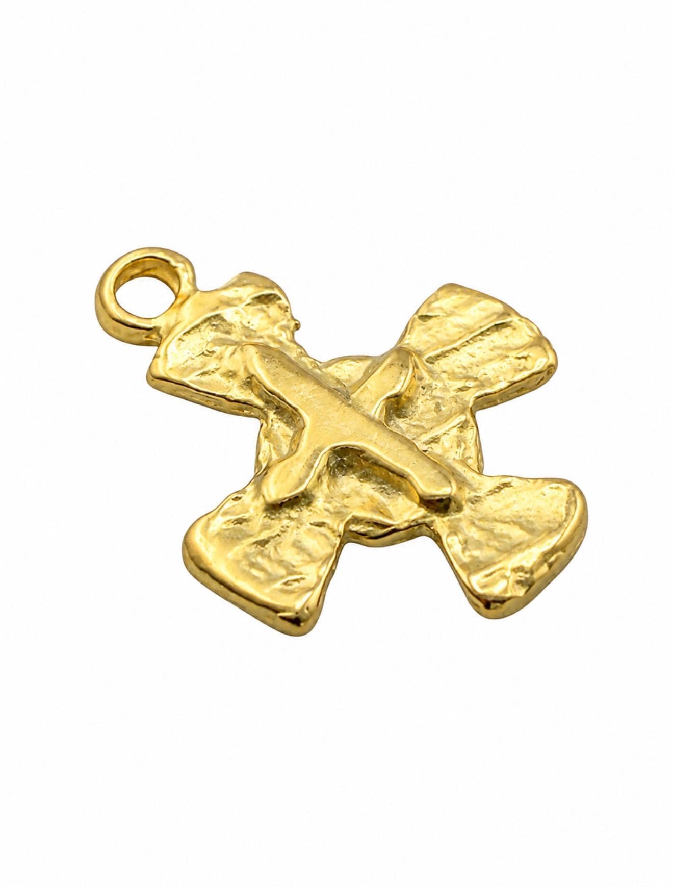 Distressed Cross Charm, Satin Gold Plated - ST255