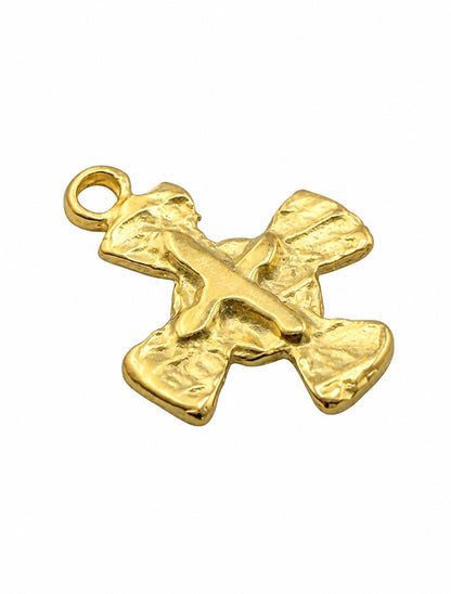 Distressed Cross Charm, Satin Gold Plated - ST255