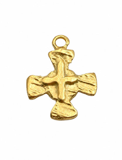 Distressed Cross Charm, Satin Gold Plated - ST255
