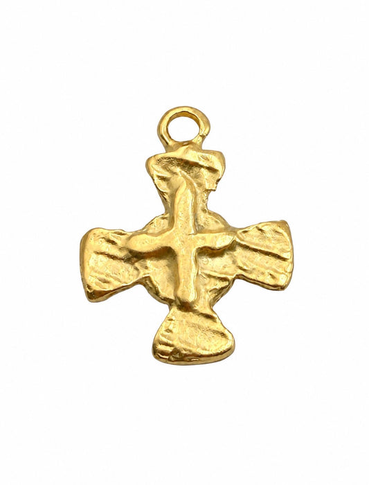 Distressed Cross Charm, Satin Gold Plated - ST255
