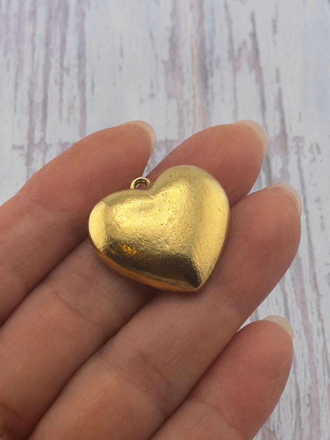 Half-Puffy Boho Heart Charm, Antiqued 18k Gold Plated - AG737