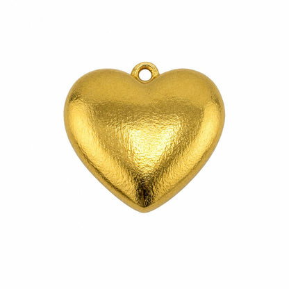 Half-Puffy Boho Heart Charm, Antiqued 18k Gold Plated - AG737