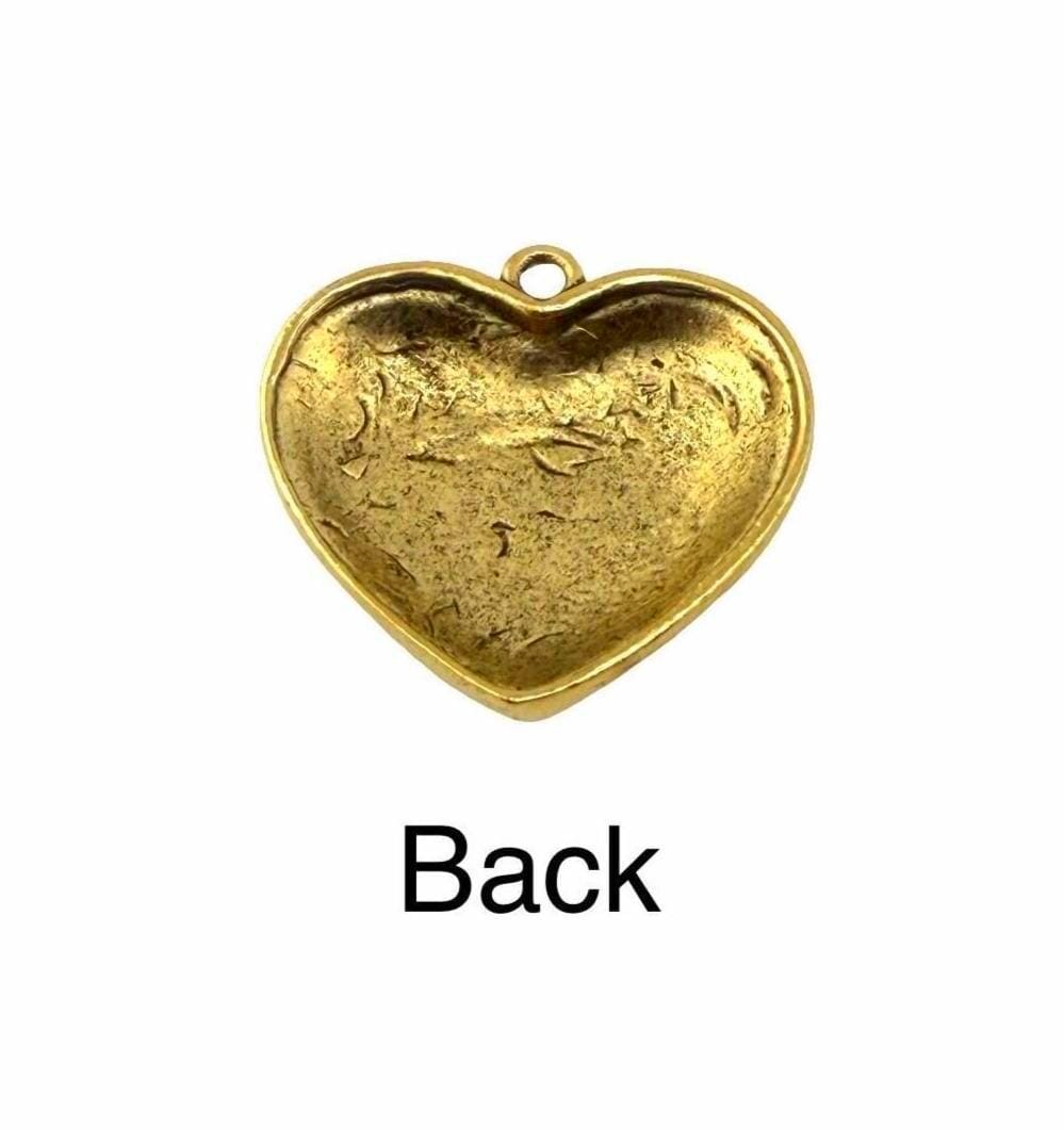Half-Puffy Boho Heart Charm, Antiqued 18k Gold Plated - AG737