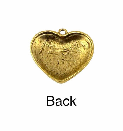 Half-Puffy Boho Heart Charm, Antiqued 18k Gold Plated - AG737