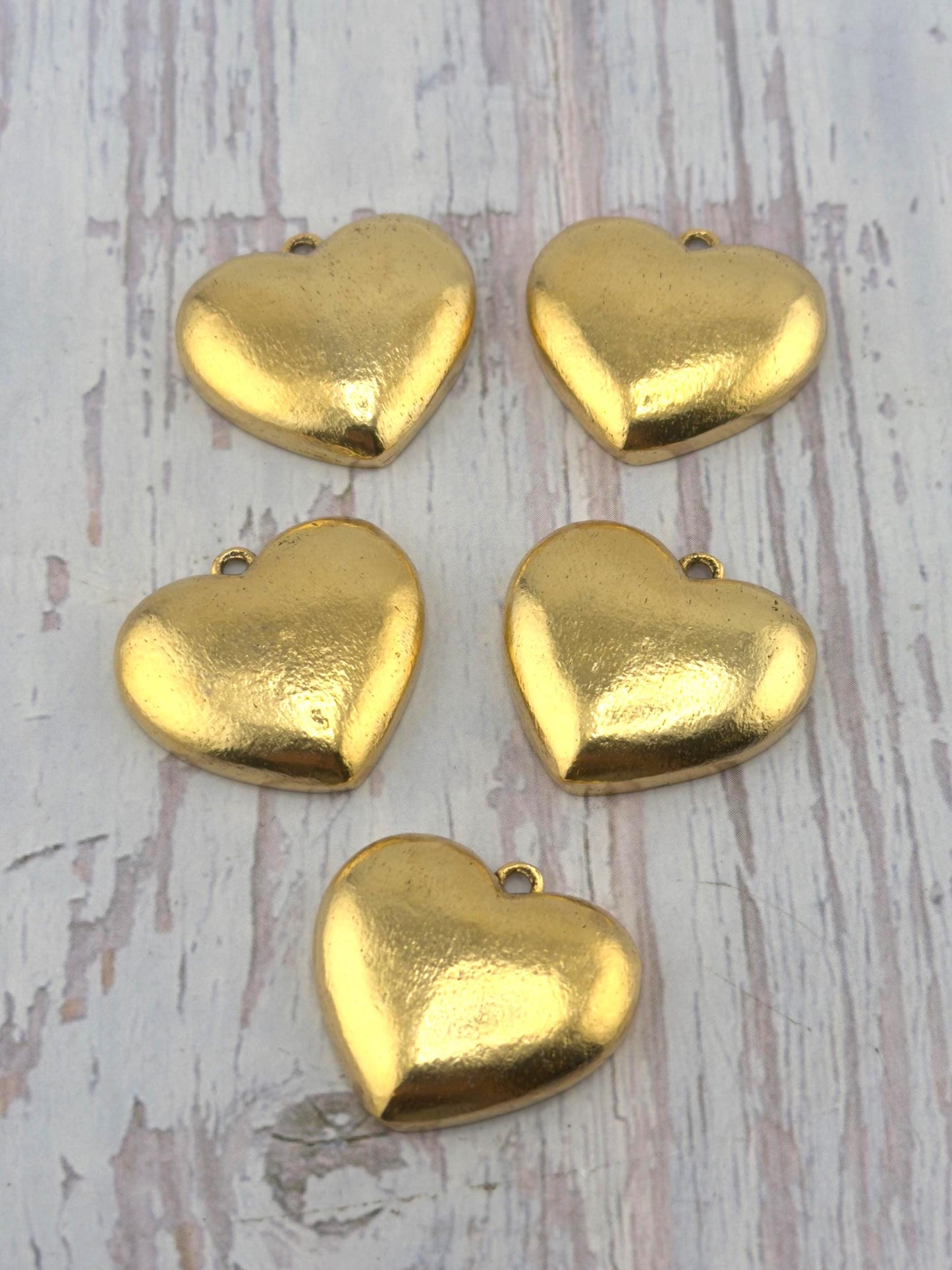 Half-Puffy Boho Heart Charm, Antiqued 18k Gold Plated - AG737