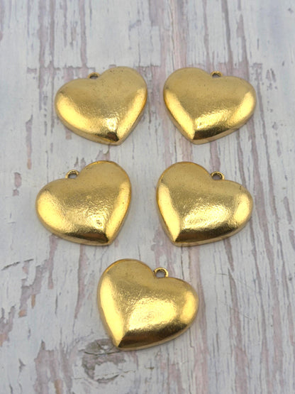 Half-Puffy Boho Heart Charm, Antiqued 18k Gold Plated - AG737