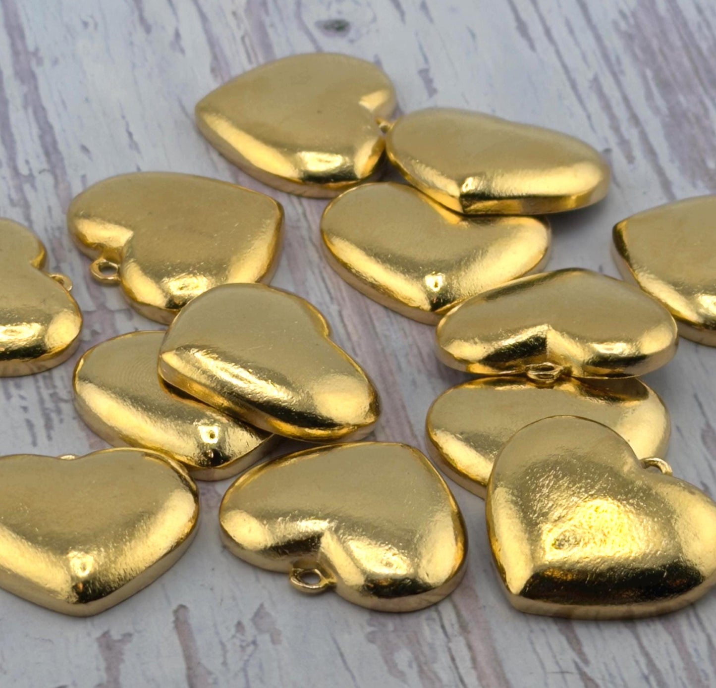 Half-Puffy Boho Heart Charm, Satin 18k Gold Plated - ST738