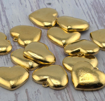 Half-Puffy Boho Heart Charm, Satin 18k Gold Plated - ST738