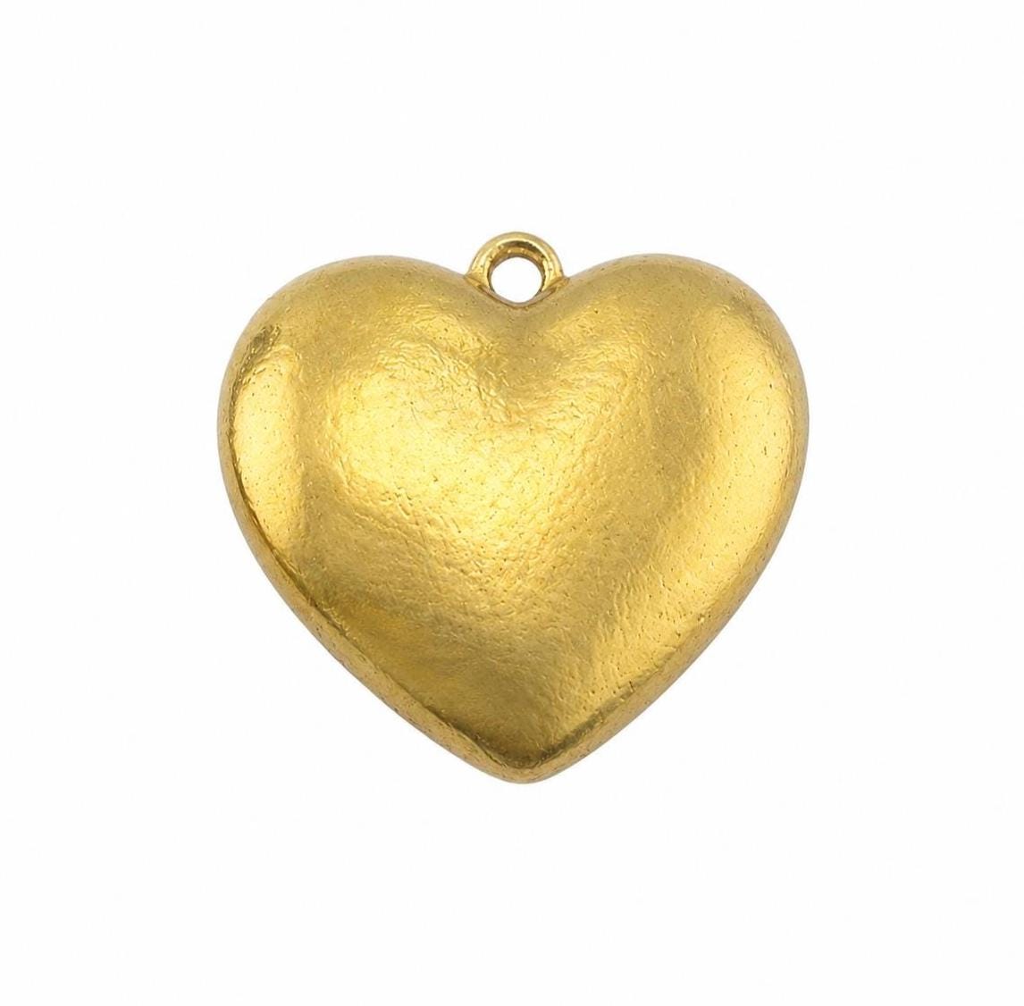 Half-Puffy Boho Heart Charm, Satin 18k Gold Plated - ST738
