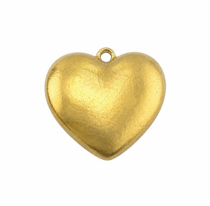 Half-Puffy Boho Heart Charm, Satin 18k Gold Plated - ST738
