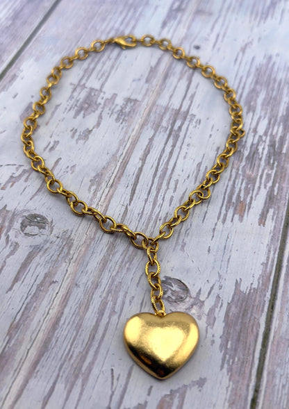 Half-Puffy Boho Heart Charm, Satin 18k Gold Plated - ST738