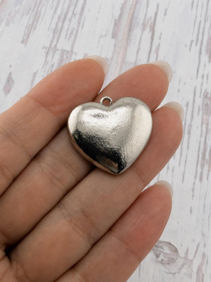 Half-Puffy Boho Heart Charm, Antiqued Pewter - PT739