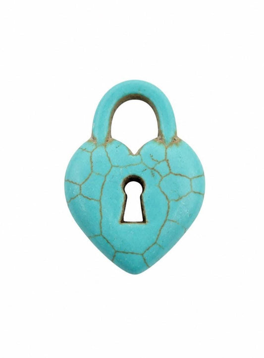 Simulated Turquoise Padlock Heart Pendant, TQ103
