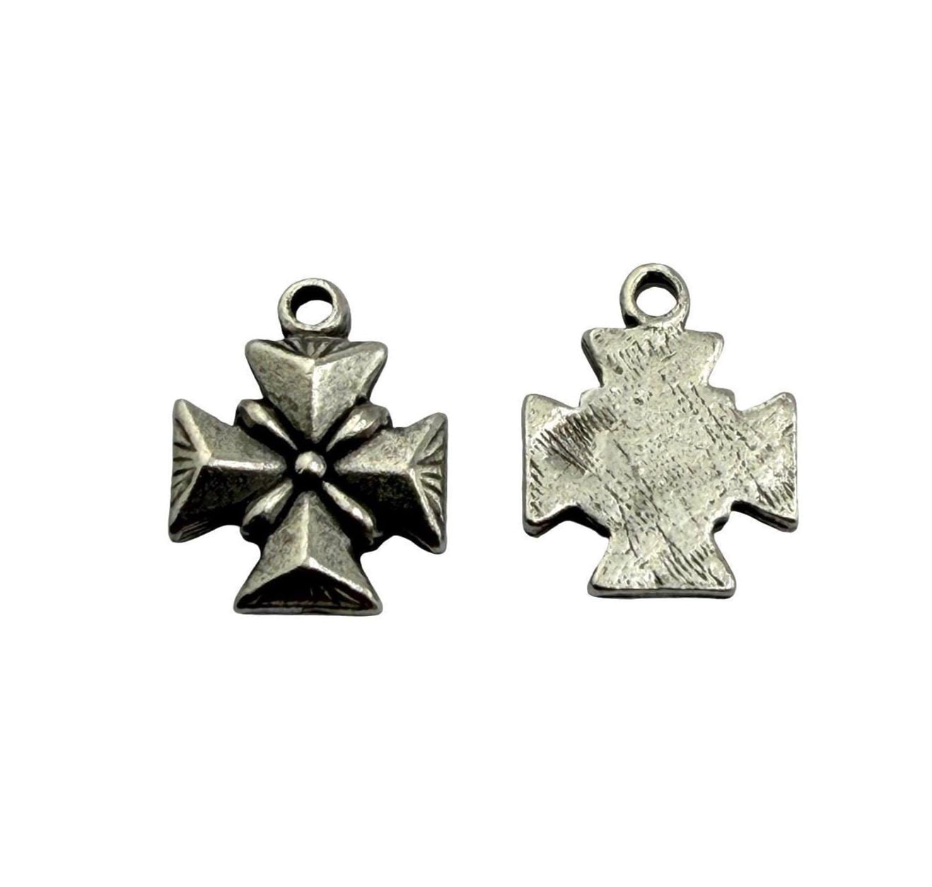 Small Maltese Cross Charm, Antiqued Pewter - PT761