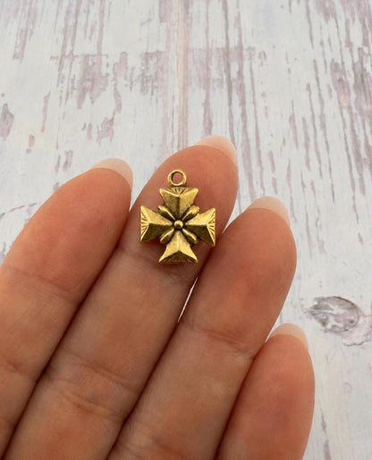 Small Maltese Cross Charm, Antiqued Gold Plated - AG767