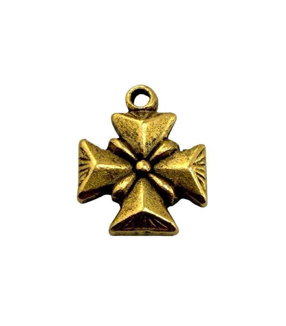 Small Maltese Cross Charm, Antiqued Gold Plated - AG767