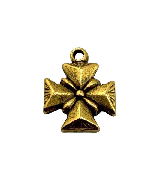Small Maltese Cross Charm, Antiqued Gold Plated - AG767