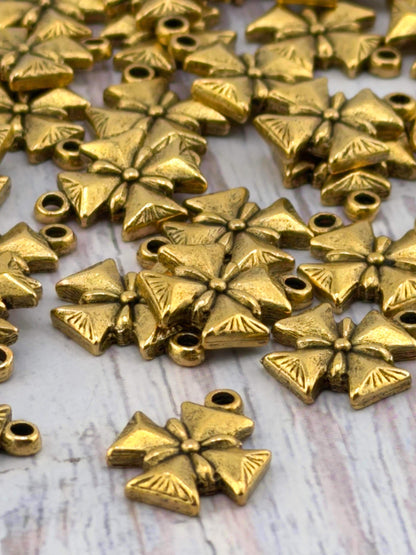 Small Maltese Cross Charm, Antiqued Gold Plated - AG767