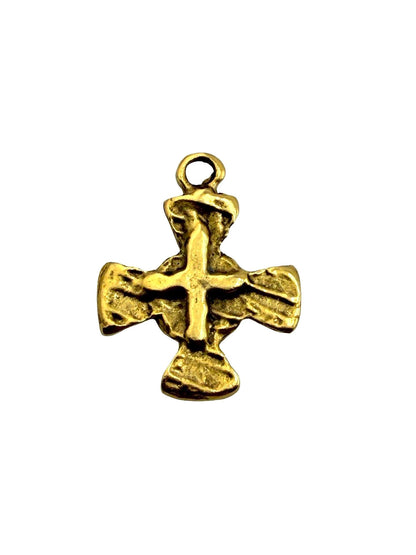 Distressed Cross Charm, Antiqued Gold Plated - AG075