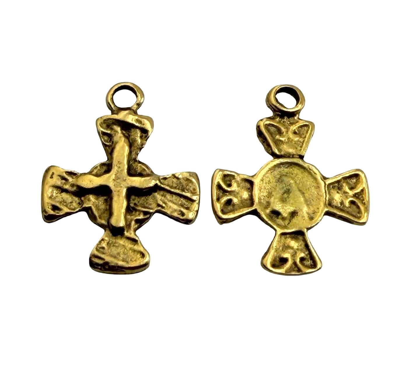 Distressed Cross Charm, Antiqued Gold Plated - AG075
