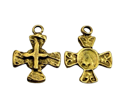 Distressed Cross Charm, Antiqued Gold Plated - AG075