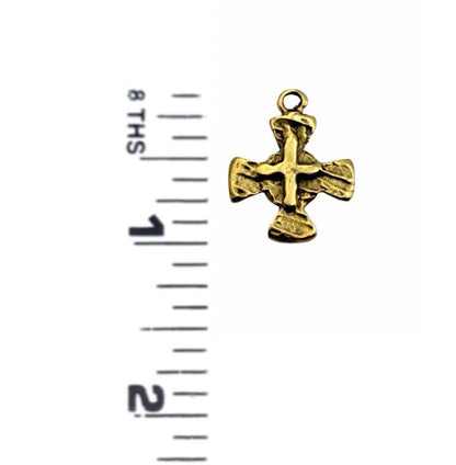 Distressed Cross Charm, Antiqued Gold Plated - AG075