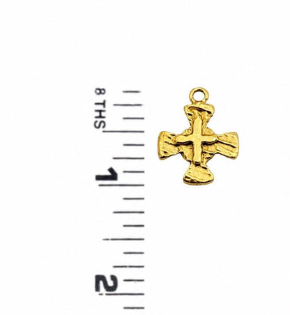 Distressed Cross Charm, Satin Gold Plated - ST255