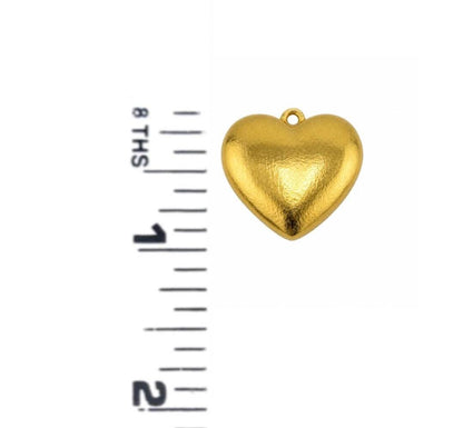 Half-Puffy Boho Heart Charm, Antiqued 18k Gold Plated - AG737