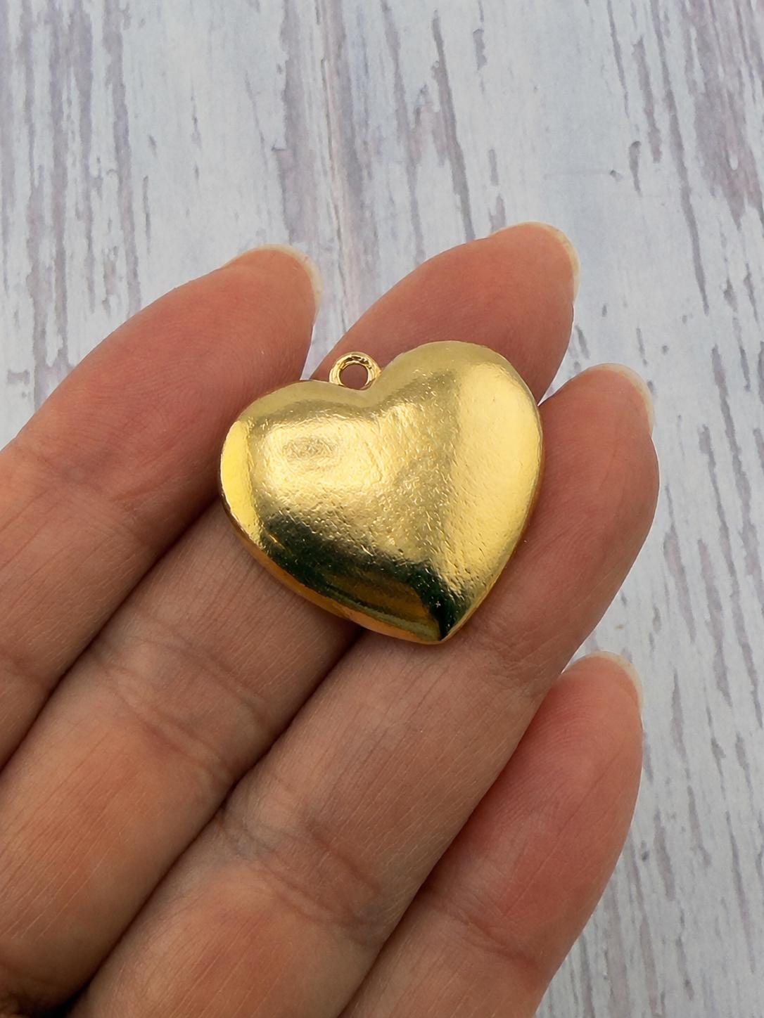Half-Puffy Boho Heart Charm, Satin 18k Gold Plated - ST738