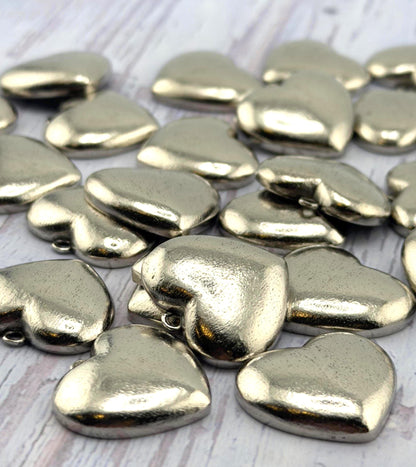 Half-Puffy Boho Heart Charm, Antiqued Pewter - PT739