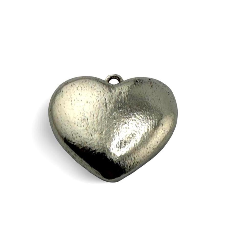 Half-Puffy Boho Heart Charm, Antiqued Pewter - PT739