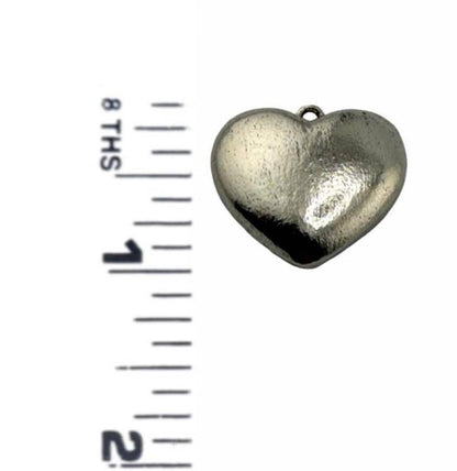 Half-Puffy Boho Heart Charm, Antiqued Pewter - PT739