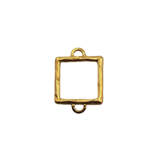 Large Hammered Square Connector with Double Side Loops, Antiqued Gold Plated - AG083