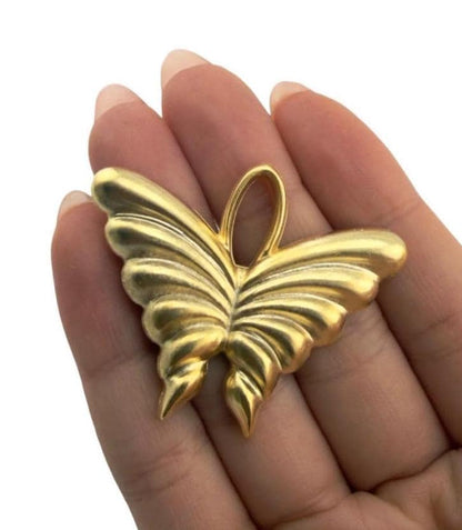 Large Artisan Butterfly Charm, Satin Gold Plated Findings - TB165