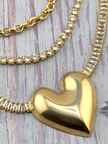 Baguette Tennis Chain Necklace, Micro Pave Zirconia Link Chain 18k Gold Plated - TB167