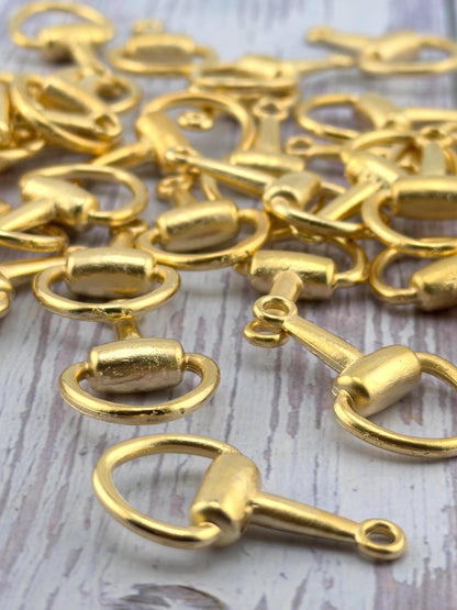 Snaffle Bit Connector Charm, Satin Gold Plated - TB168