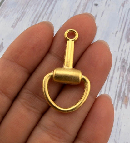 Snaffle Bit Connector Charm, Satin Gold Plated - TB168
